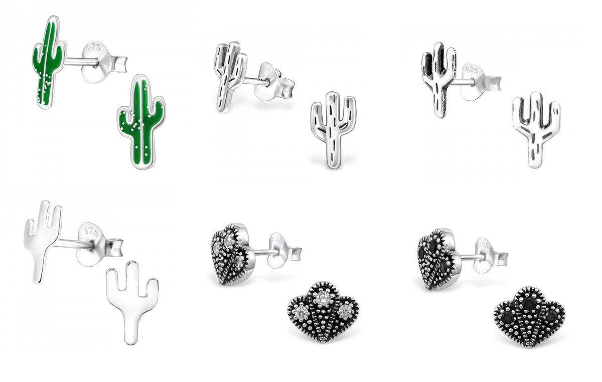 925 Sterling Silver Cactus Bali Stud Earrings & Gift Box