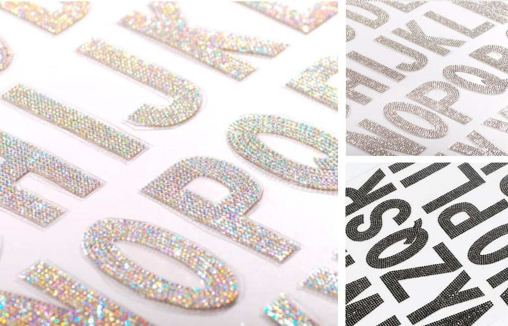 Large Crystal Rhinestone Letter Patch Patches Iron on Alphabet Customise 7.5cm