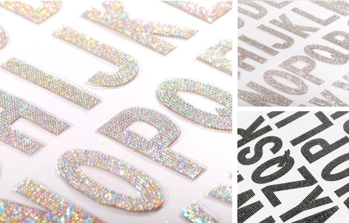 Large Crystal Rhinestone Letter Patch Patches Iron on Alphabet Customise 7.5cm
