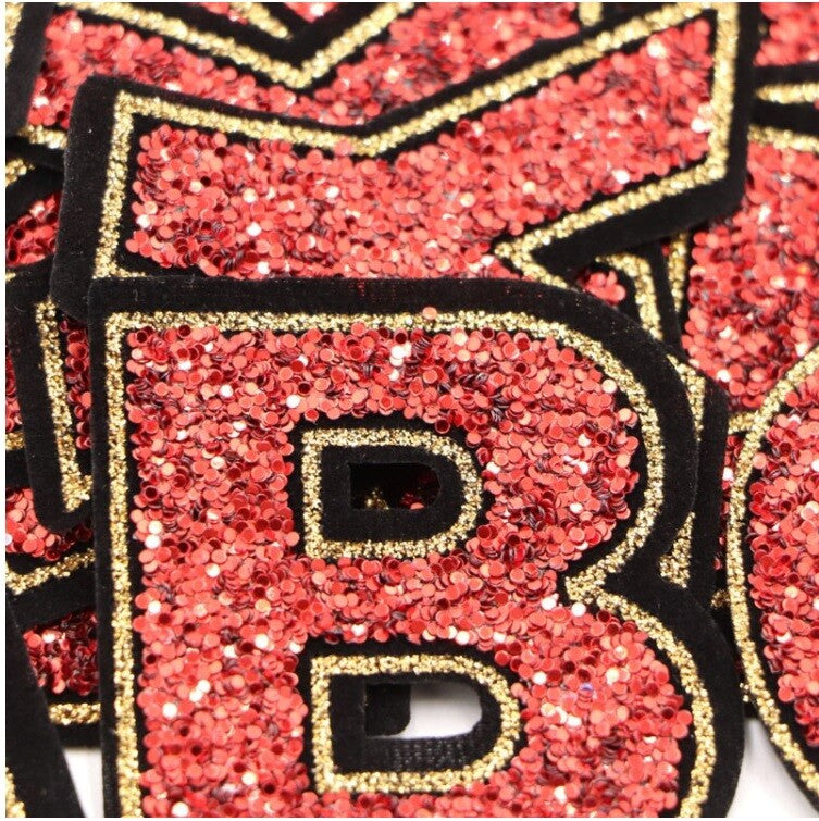 Large Red Sequins Glitter Letter Patch Iron on Sew on Alphabet Customise Clothes
