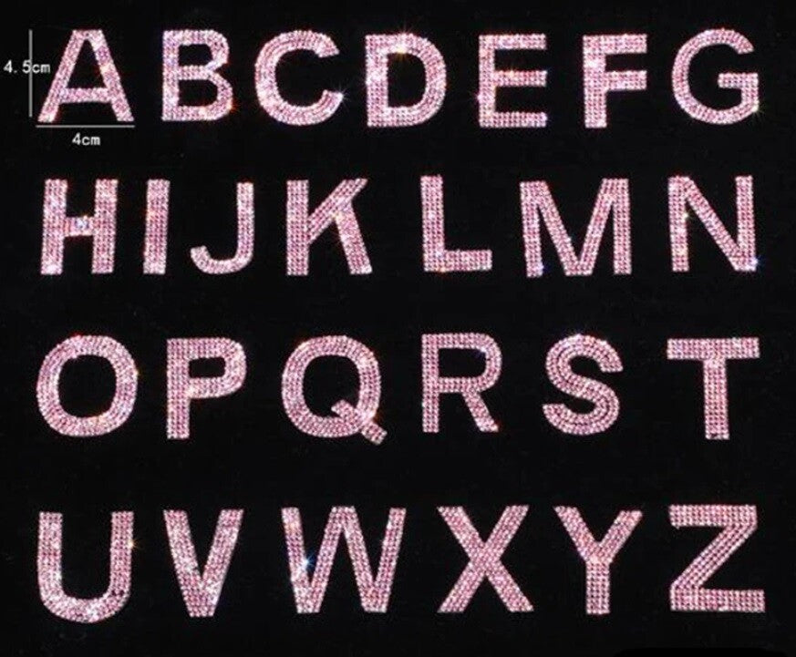 Crystal Sparkle Rhinestone Letter Patch Patches Iron on Alphabet Hotfix Gems - Pink