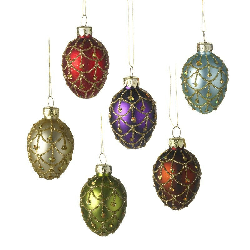 Glass Handcrafted Baubles Premium Traditional Christmas Tree Decoration - 6 Pack Glittery Glass Baubles