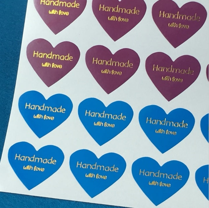 Handmade with Love Gift Seal Craft Stickers Blue, Purple & Gold Labels