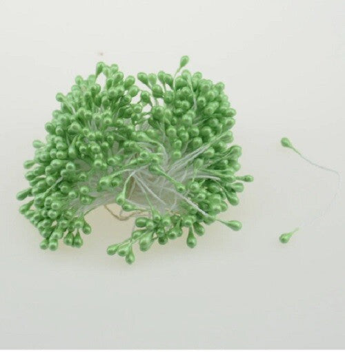 Artificial Flower Stamen Double Head Eco Friendly Wedding Floral Craft - 3mm - Green
