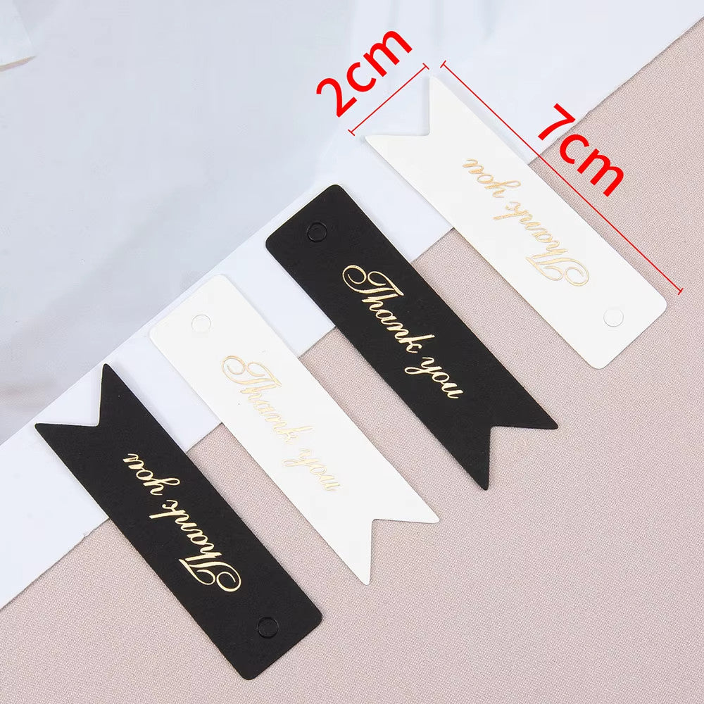 100 x Long Craft Paper Tags 'Thank You' Black or White Hand Made Gift Tag 7x2cm