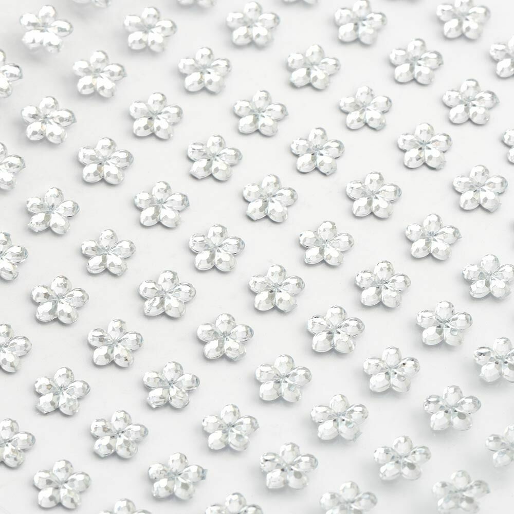Flower Self Adhesive Craft Diamante Rhinestone Flower Gems Stick on Crystals - Clear