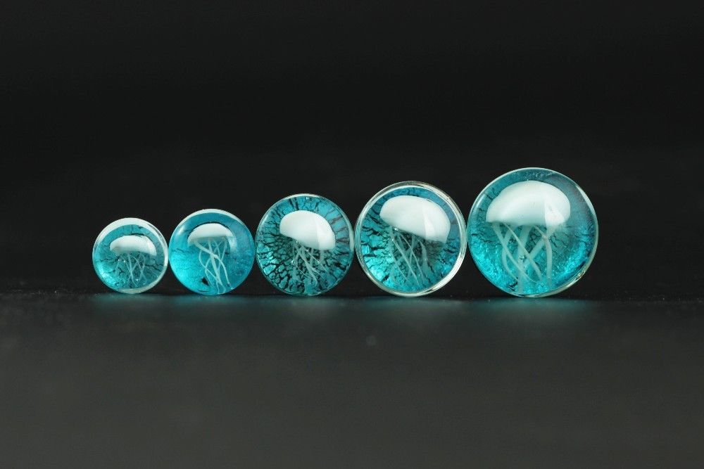 3D Glass Jellyfish Ear Plugs Flesh Tunnels Stretcher Expander 8mm-16mm