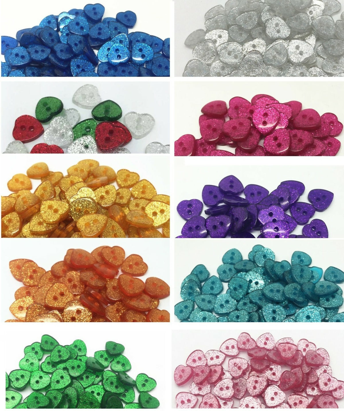 Glitter Heart Buttons Handmade Craft & Sewing Mixed & Non-Mixed 2 Hole 12x13mm