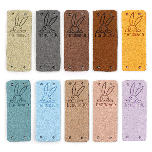Faux Suede Leather Labels Hand Made Rabbit Bunny Clothing Tag Label Tags 5x2cm