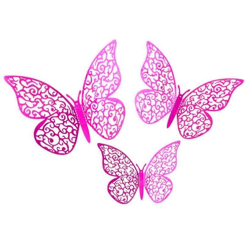 3D Adhesive Butterflies Pack of 12 - Card Making Cake Craft Wall Art Decoration - Fuchsia