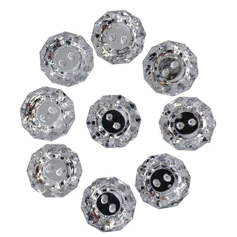 10 x Crystal Rhinestone Acrylic Faceted Buttons - 2 Hole - 1.8cm - Clear / Silver