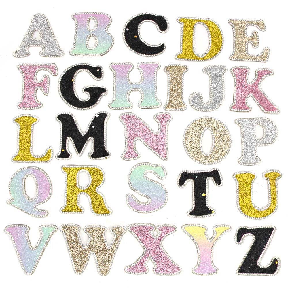 3D Multicoloured Pink Gold Glitter Letter Patch Iron on Alphabet Patches 5cm
