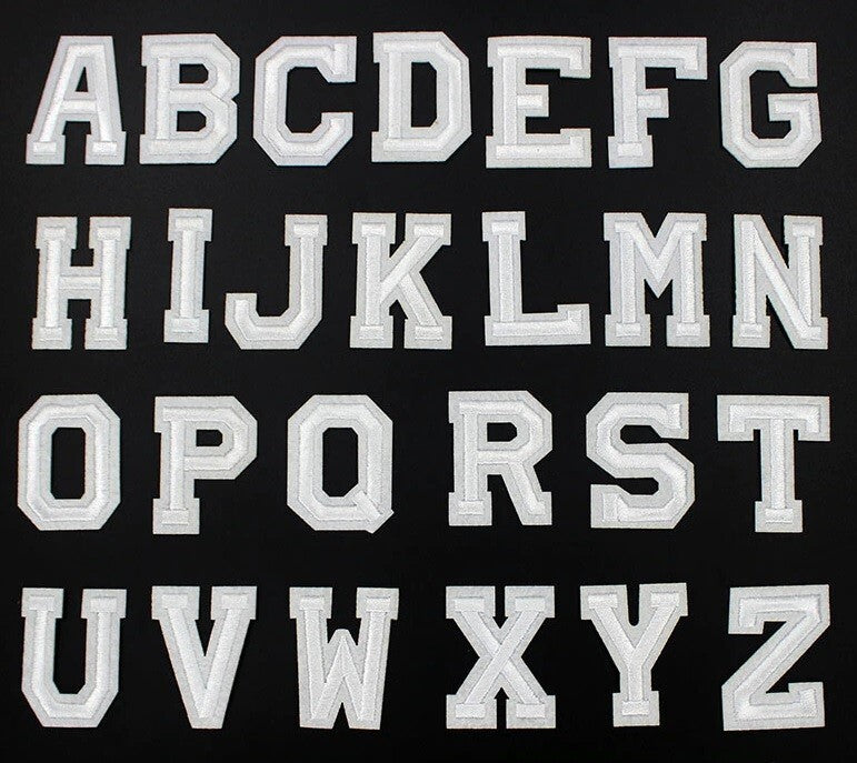 26 x Alphabet English Letters Set Embroidered Patches Iron On Full Set patch - White