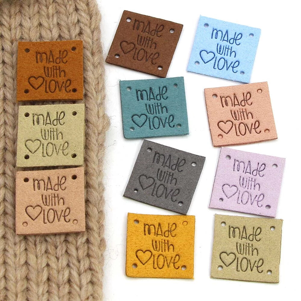 Faux Suede Leather Labels MADE WITH LOVE Square Clothing Tag Label Tags 25x25mm