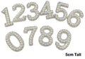5cm Tall Pearl Number Patch White & Silver Rhinestone Alphabet Numbers Patches