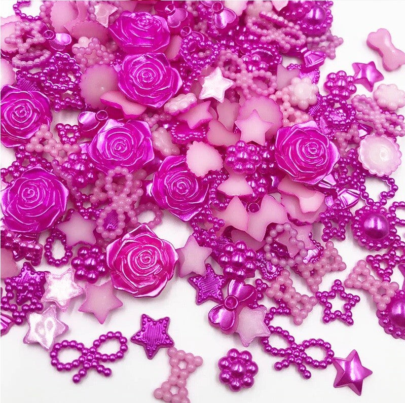 100 x Flatback Mixed Pearl Resin Embellishments Craft Scrapbook Decoupage - Hot Pink / Fuchsia