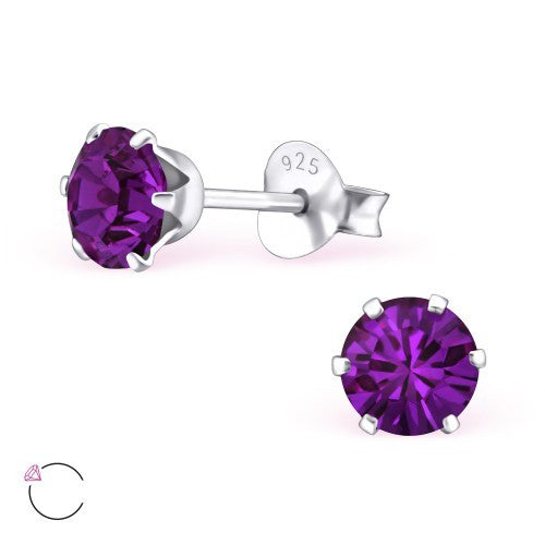 925 Sterling Silver Crystal Studs Earrings Wedding Birthday Christmas - Amethyst