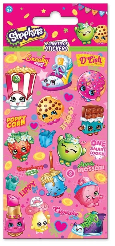 Shopkins Foil Reward Reusable Stickers Kids Party Pack Bag Filler Gift Craft - 6 Sheets of Stickers
