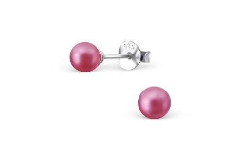925 Sterling Silver Pearl Stud Earrings Many Colours Elegant Wedding & Gift Bag - Dark Pink