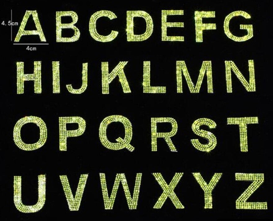 Crystal Sparkle Rhinestone Letter Patch Patches Iron on Alphabet Hotfix Gems - Yellow