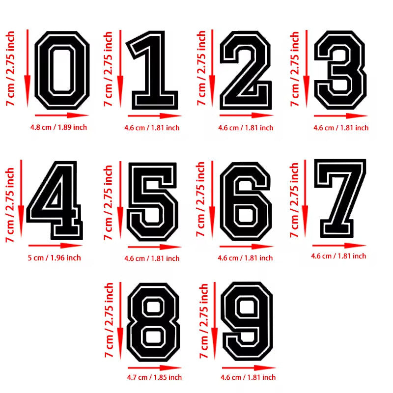 7cm tall Varsity Number Transfer Patches Numbers Transfers Customise Clothing