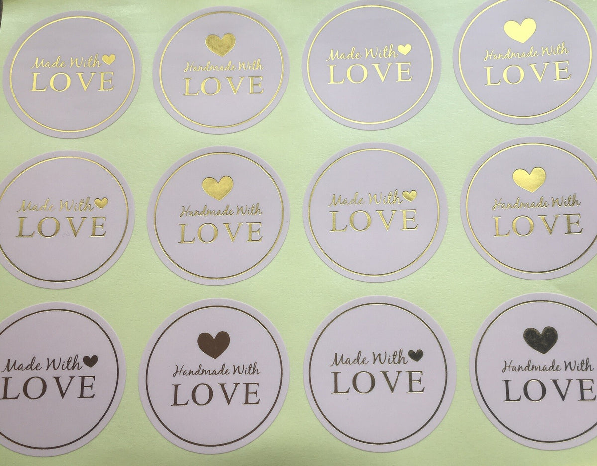 Round Labels Hand made with love Mixed Gift Craft Stickers Thank You Sticker - Pink & Gold