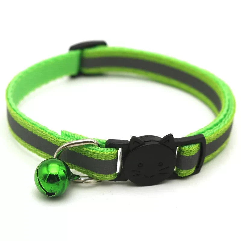Reflective Safety Cat Collar Quick Release Breakaway Kitten Pet Adjustable Bell - Lime Green