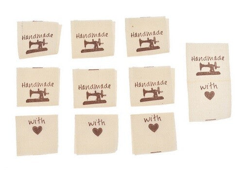 Cream Fabric Labels Hand Made With Love Sew On Garment Cotton Clothing Tags - 3 - Sewing Machine