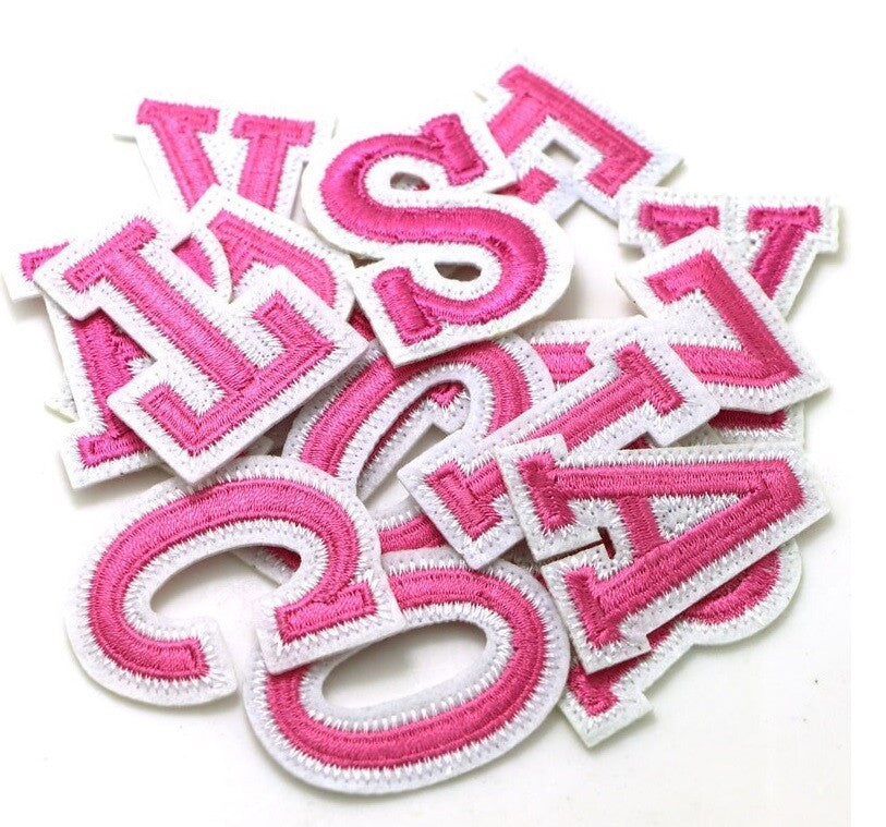 Pink Letter Patch Iron or Sew on Alphabet Embroidery Customise Clothing