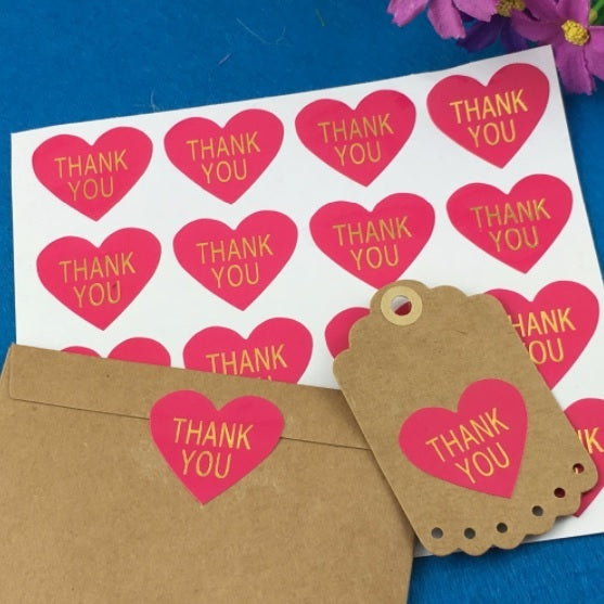 Heart Paper Labels 'Thank You' Gift Food Craft Stickers Seals Fuchsia Heart TYH