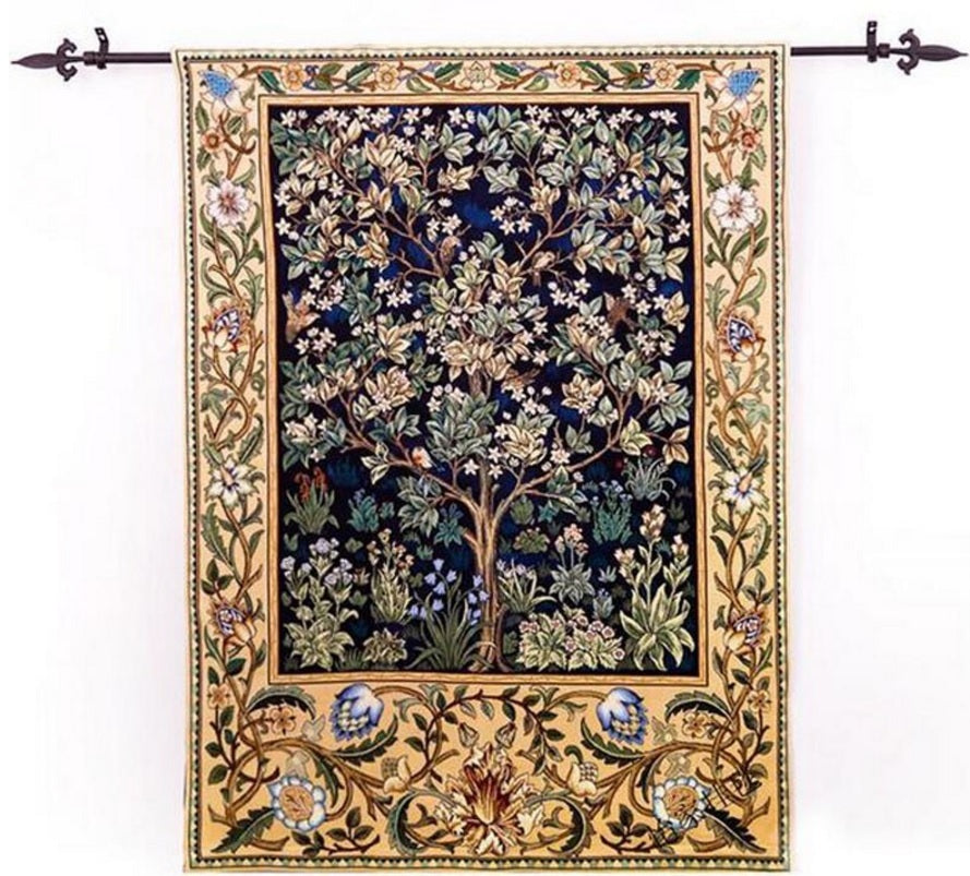 Tree of Life Loom Woven Tapestry William Morris 88 x 68 cm Dark Blue