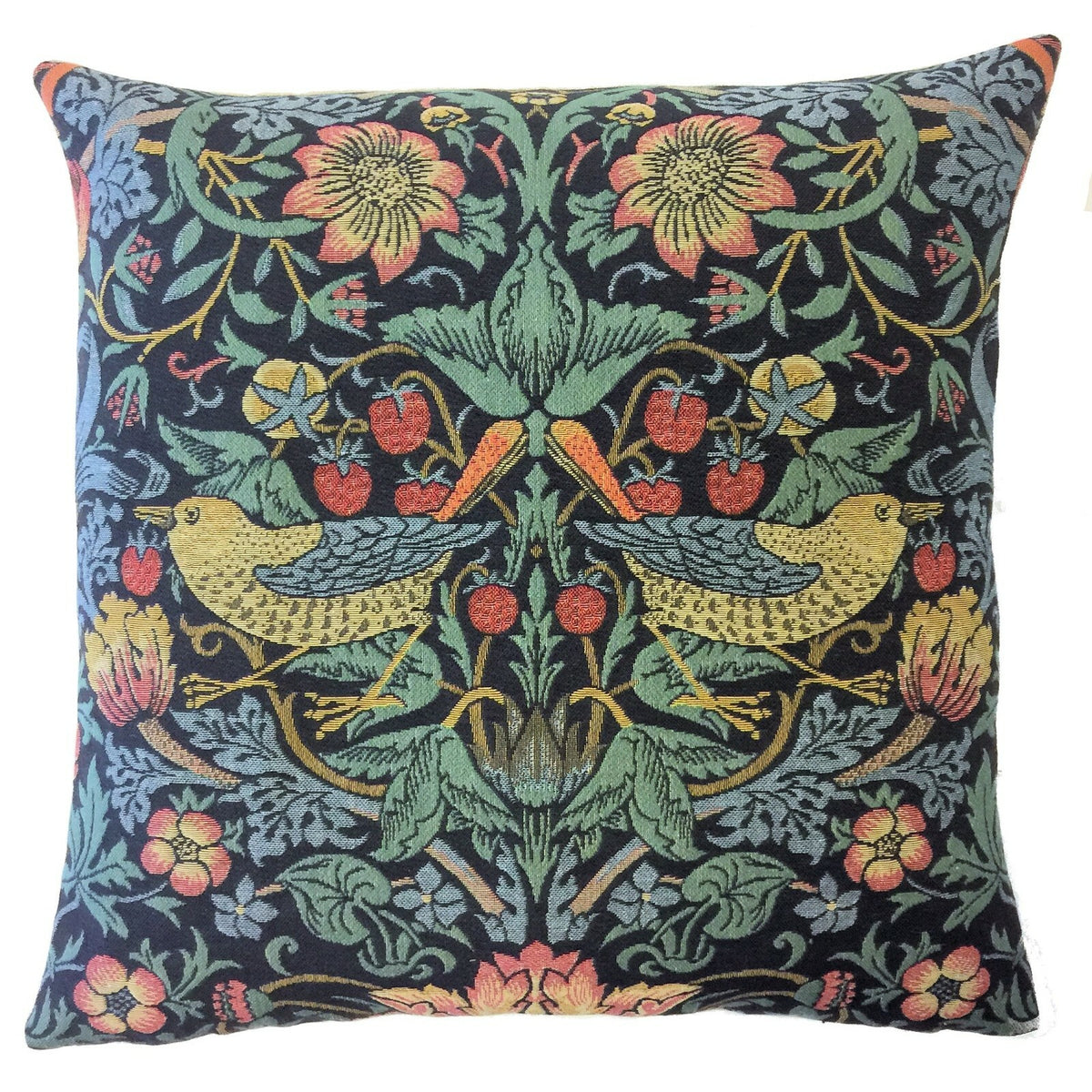 WILLIAM MORRIS BELGIAN TAPESTRY CUSHION COVERS ORANGE TREE PIMPERNEL STRAWBERRY - Strawberry Pickers Facing Outwards - 45x45cm