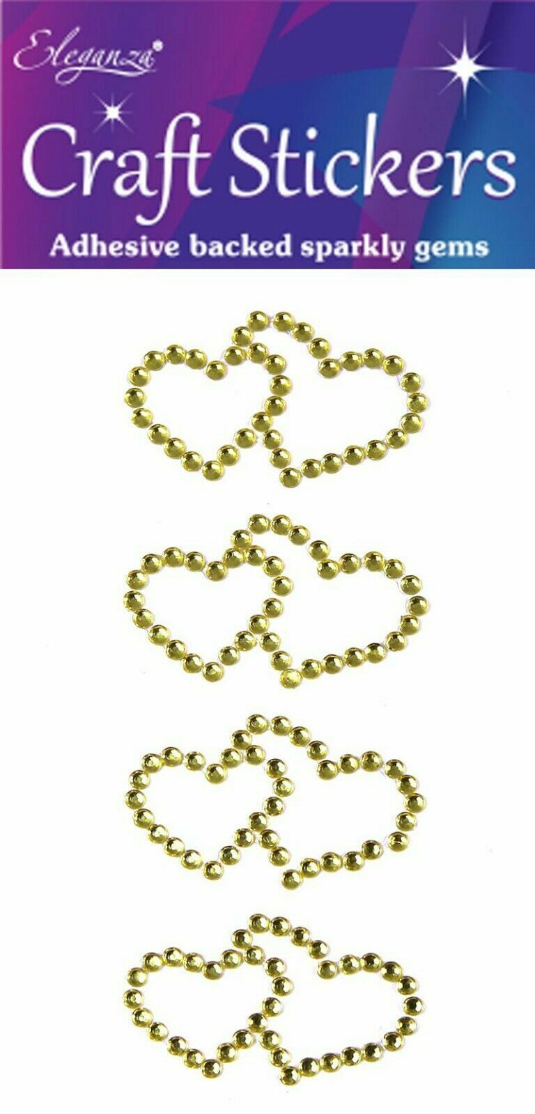 Self Adhesive Diamante Open Hearts Double Heart Stickers Gold Silver Red Blue - Gold Double Hearts Design 1