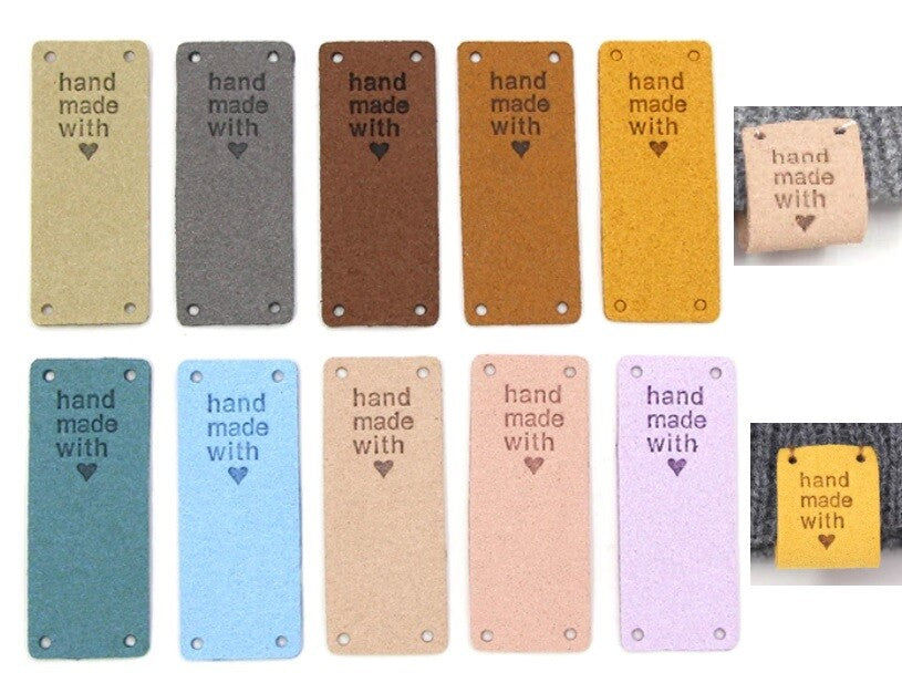 Faux Suede Leather Labels HAND MADE WITH LOVE Clothing Tag Label Tags 20x50mm