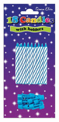 Pack of 18 Birthday Candles Blue / Multicoloured with Glitter - Blue