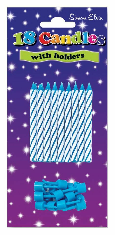 Pack of 18 Birthday Candles Blue / Multicoloured with Glitter - Blue