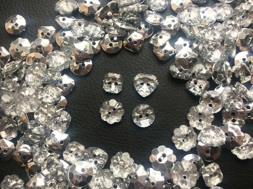 Diamante Mixed Shape Crystal Buttons Gem 2 Hole Sewing Craft 10/20