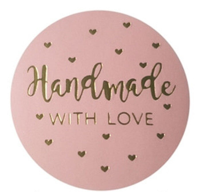 Round Sticky Labels 'Handmade with Love' Gift Craft Stickers Label Seals 2.5cm - Pink Design 1
