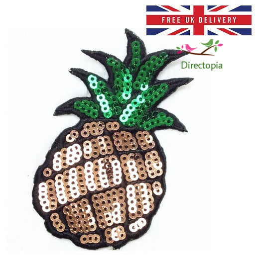 Iron or Sew on Gold Pineapple Applique Patch Kawaii Food Fruit Sequin Sequins