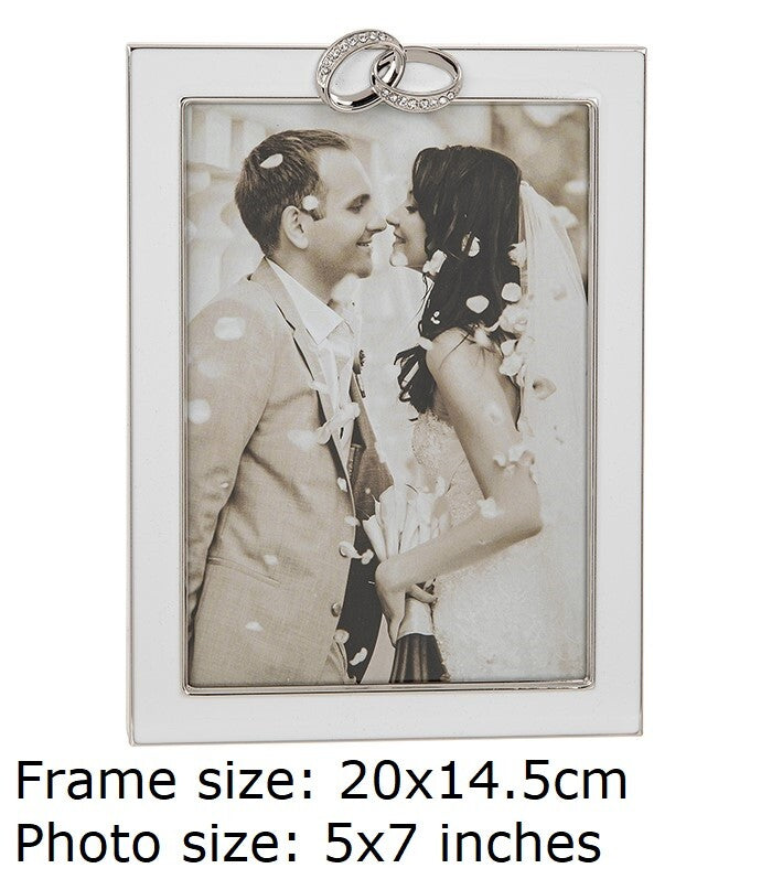 Photo Picture Frame Wedding Engagement Anniversary Memory Christmas Birthday - White Enamel Wedding Ring Frame 5x7"