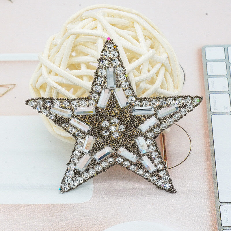 Rhinestone Embellished Star Patch Iron on Glitter Patches Space Hotfix 5.5cm - Grey
