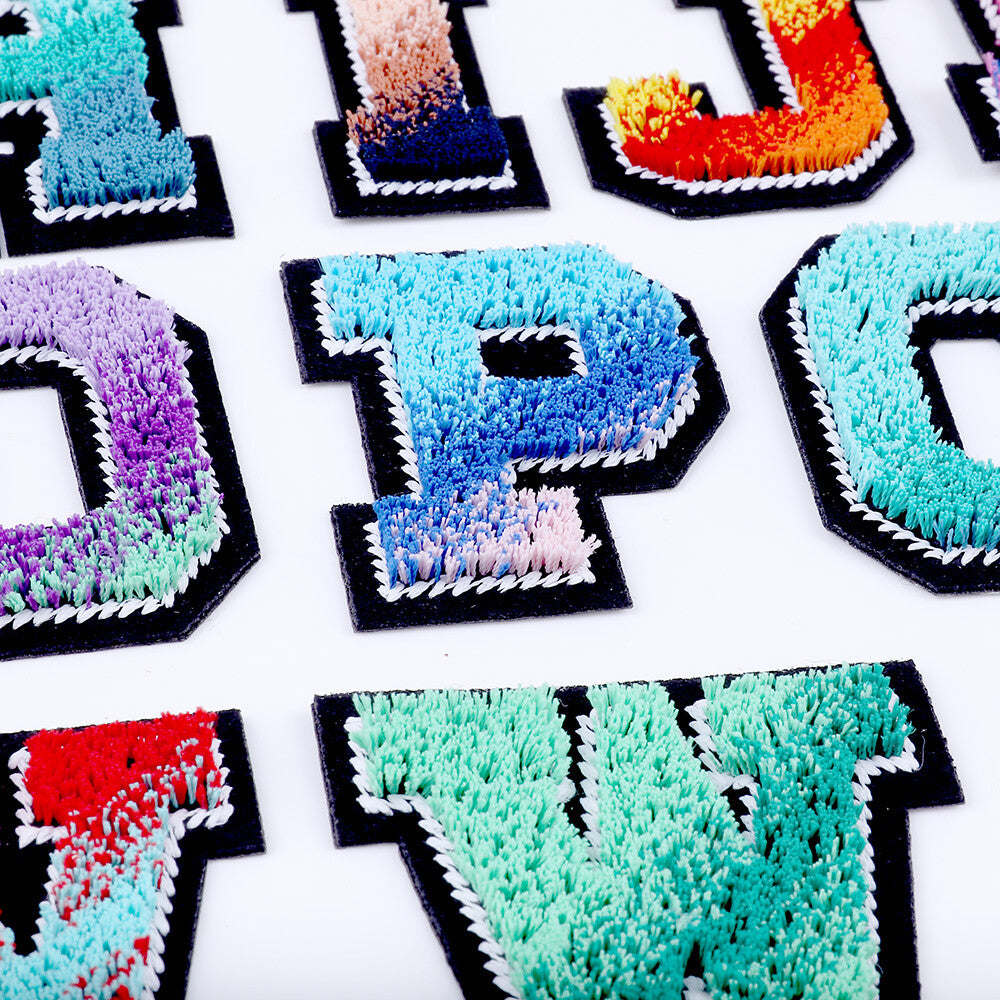 Rainbow Brush Chenille Patch Letter Patches Iron on Sew on Alphabet Embroidery