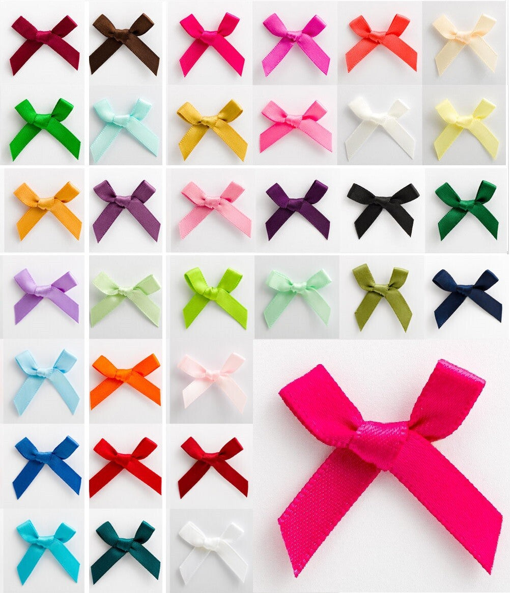 3cm Satin Bows 6mm Bow Pre Tied Ribbon Sewing Crafts Wedding Cards Scrapbook