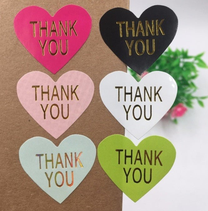 96 x Heart Paper Labels Stickers 'Thank You' Gift Craft Stickers Seals 6 Colours