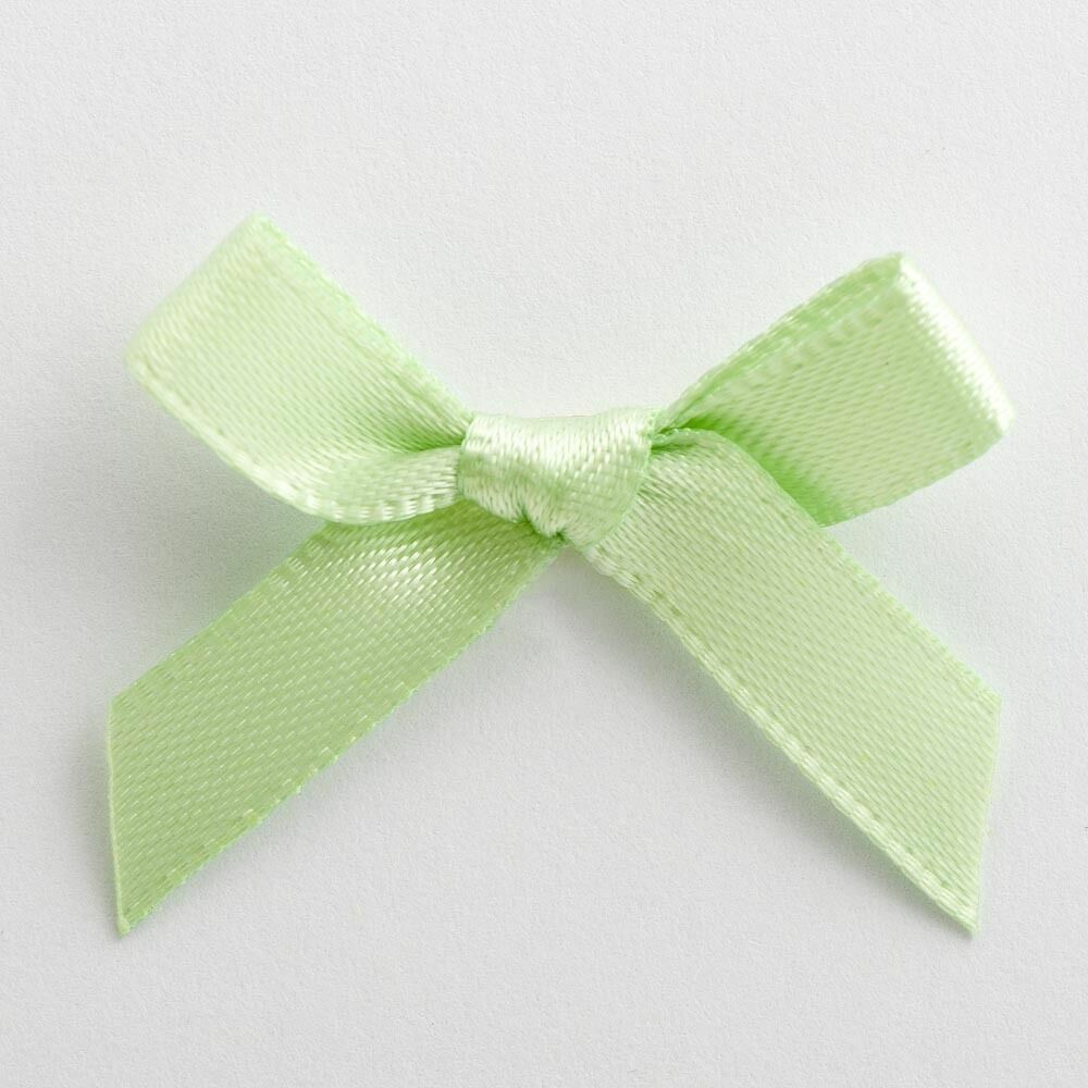 3cm Satin Bows 6mm Bow Pre Tied Ribbon Sewing Crafts Wedding Cards Scrapbook - Light Green