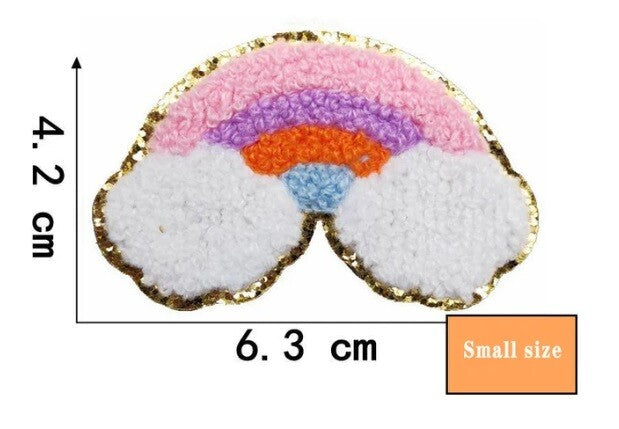 Rainbow Chenille Iron on Sew on Patch Customise Clothing Patches - Rainbow Design 3 - Smaller