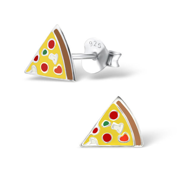 925 Sterling Silver Kawaii Fast Food Fries Pizza Stud Earrings & Gift Box - Pizza
