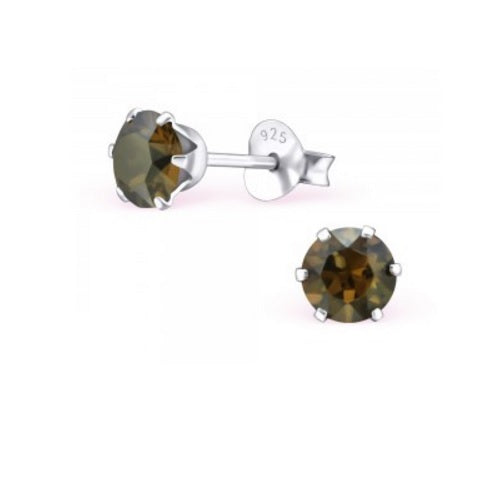 925 Sterling Silver Crystal Studs Earrings Wedding Birthday Christmas - Bronze Shade