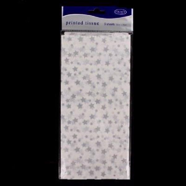 Large 5 Sheets Tissue Paper High Quality Acid Free 50cm x 75cm Craft Wrap Gift - Silver Stars
