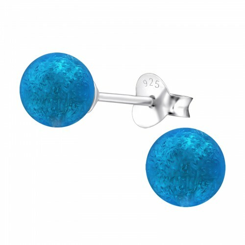 925 Sterling Silver Pearl Earrings & Gift Box - Wedding Party Birthday Ball Prom - Matt Blue 6x6mm